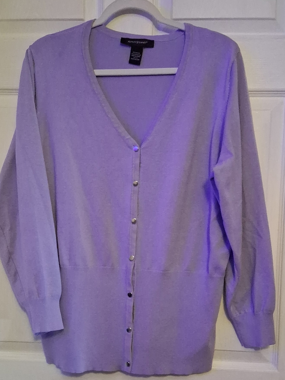 Ashley Stewart Lilac Button-Front V-Neck Cardigan